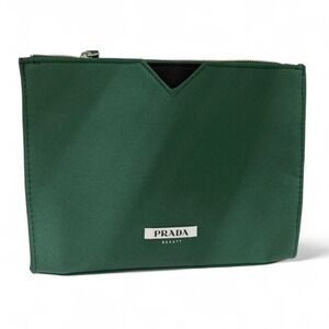 Prada green travel beauty pouch